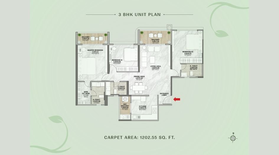 Venkatesh-Vanaya-FLoor-Plan-3 BHK-1203 Sqft